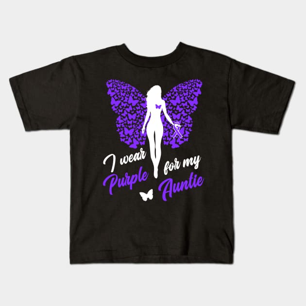 I Wear Purple For My Auntie Support Awareness Kids T-Shirt by ZNOVANNA